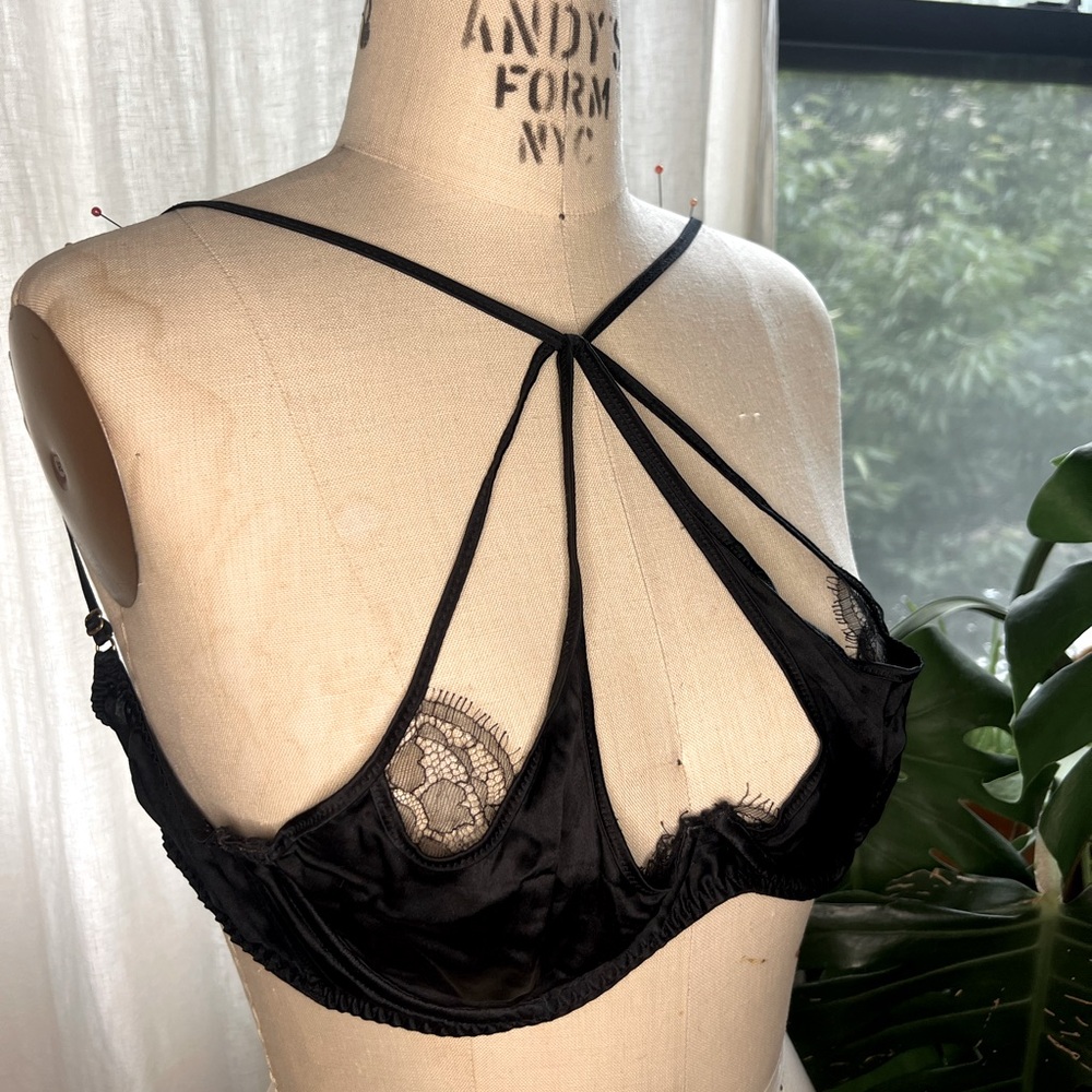 Strappy Black Satin & Lace Agent Provocateur Bra